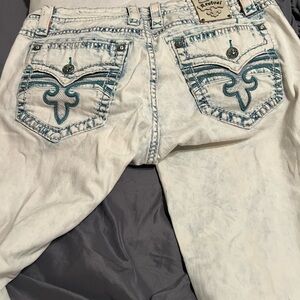 Mens rock revival stone washed jeans